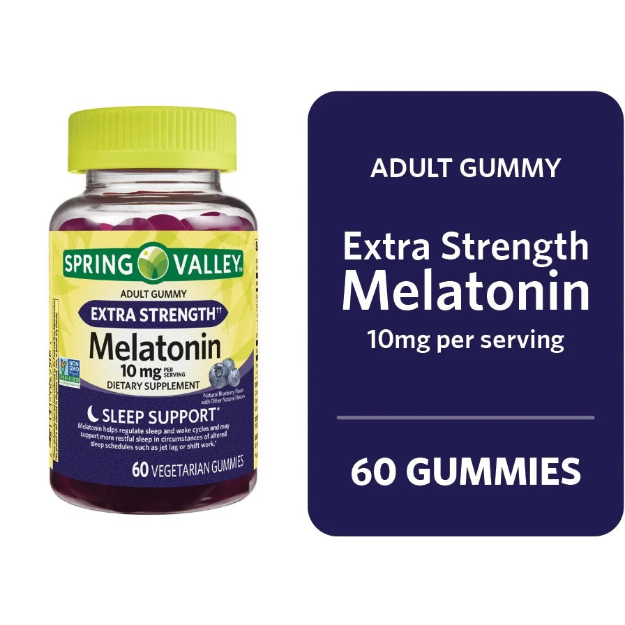 Non GMO Melatonin Dietary Supplement Gummies, Blueberry, 10 Mg, 60 Count